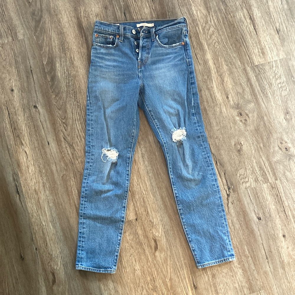 Blue High Rise Distressed Jeans